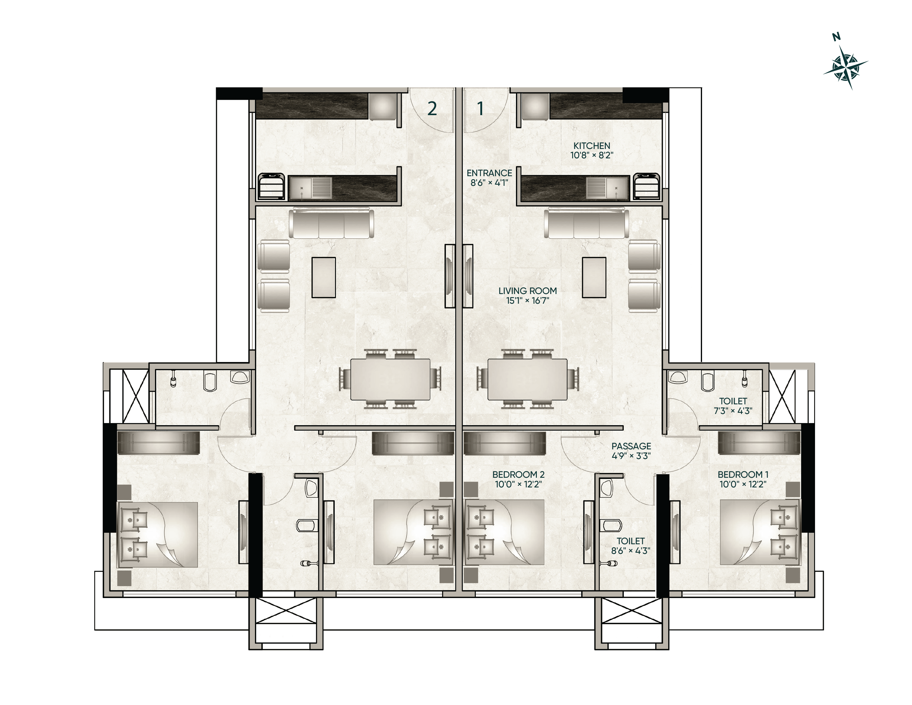 2 BHK Floor Plan